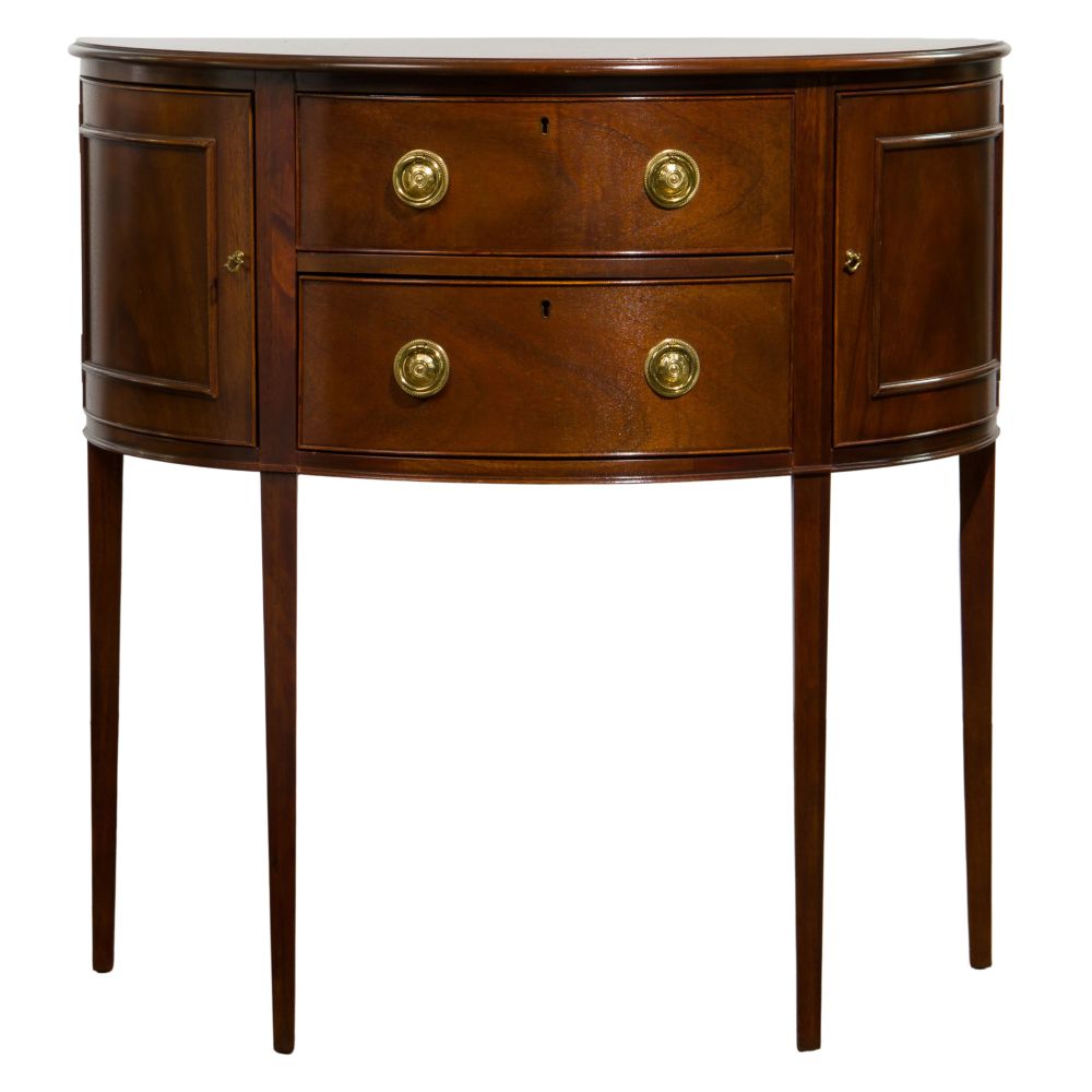 Appraisal: BAKER MAHOGANY DEMILUNE COMMODEFrom the Historic Charleston collection and having