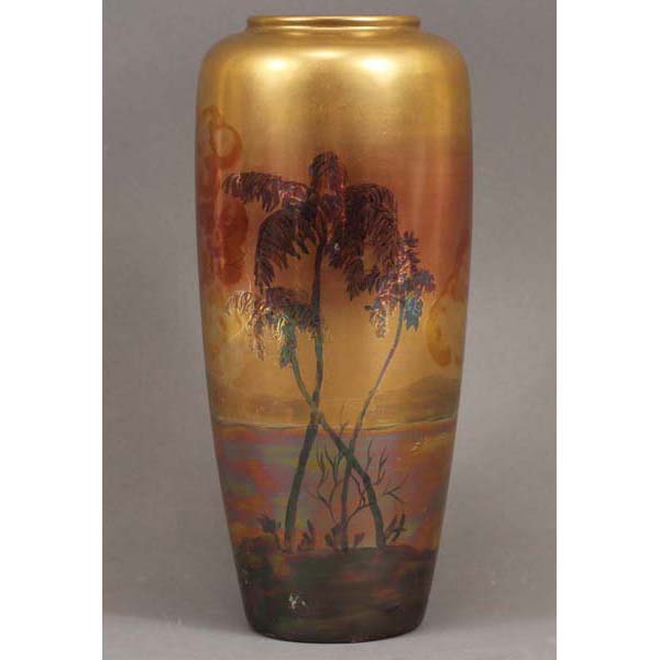 Appraisal: Weller Lasa Palm Trees Art Pottery Vase Signed