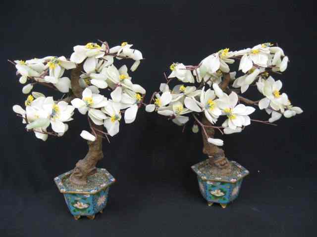 Appraisal: Pair of Chinese jade Tree cloisonne planters '' tall fine