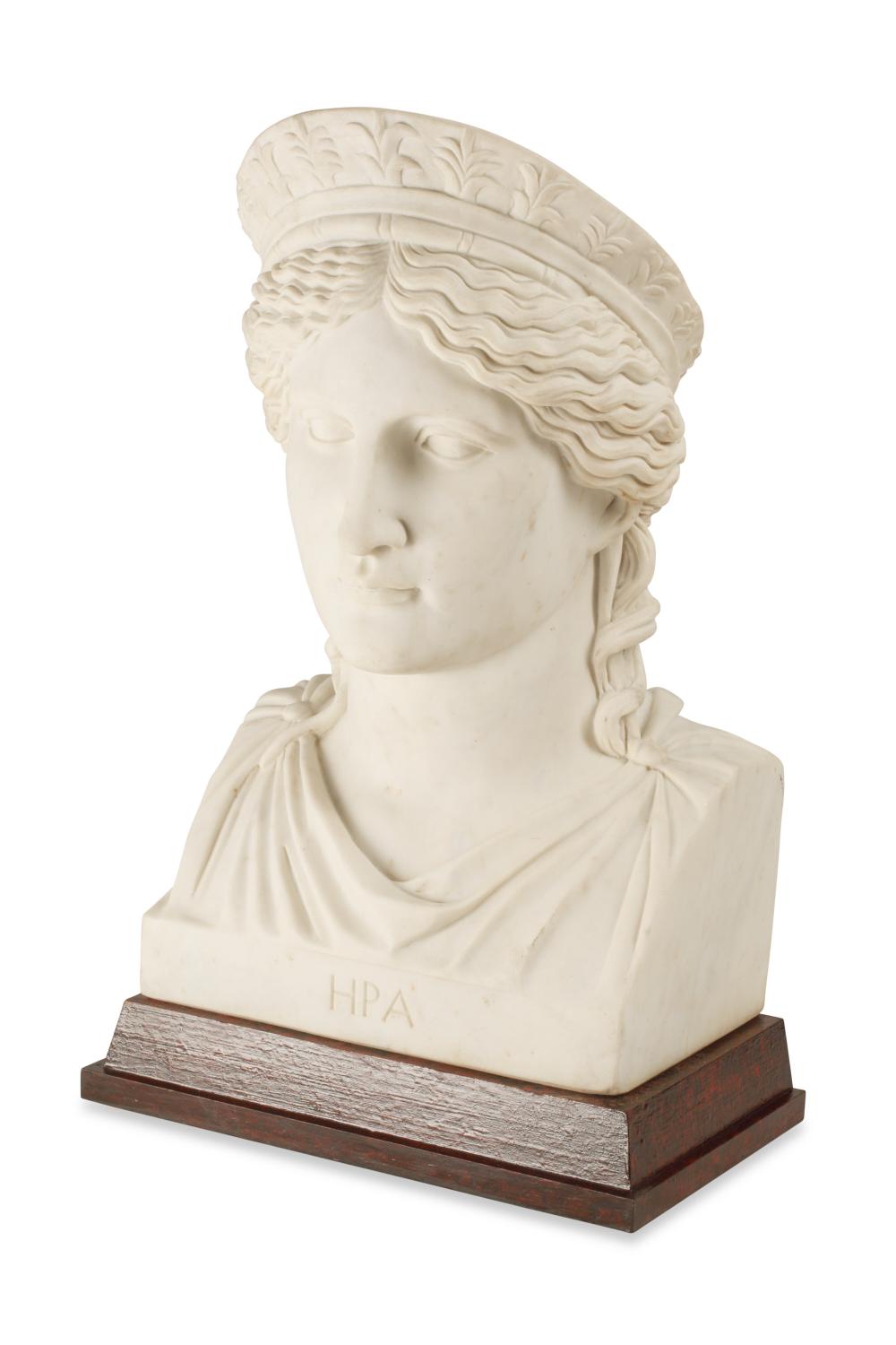 Appraisal: A NEOCLASSICAL-STYLE MARBLE BUST OF HERAA Neoclassical-style marble bust of