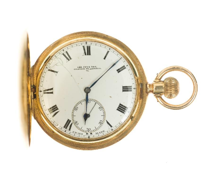 Appraisal: th CENTURY CARAT GOLD HUNTER POCKET WATCH with Swiss keyless