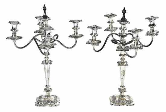 Appraisal: A Pair of American Silverplate Five-Light Candelabra Gorham each having