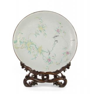 Appraisal: AN UNUSUAL CHINESE PORCELAIN CHARGER AND HARDWOOD STAND Painted in