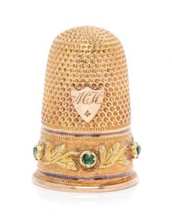 Appraisal: A French -Karat Bi-Color Gold and Emerald Thimble Paris Late