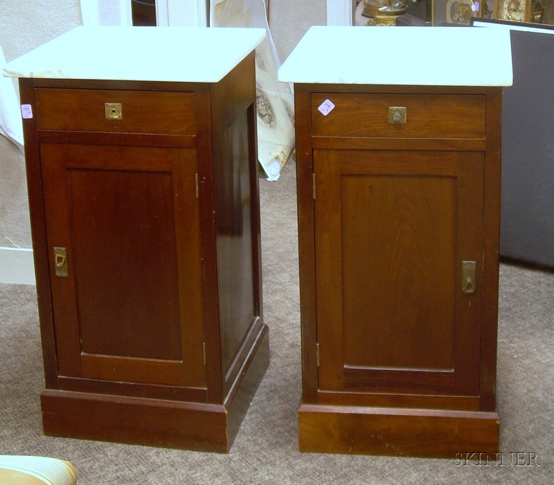 Appraisal: Pair of Edwardian White Marble-top Mahogany Bedside Cabinets