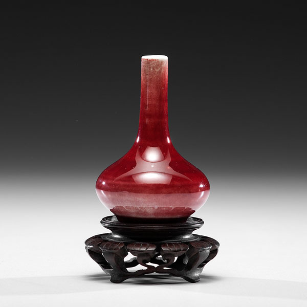 Appraisal: Chinese th century A flamb long neck vase covered in