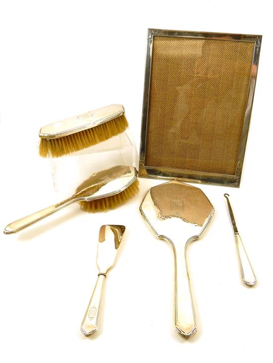 Appraisal: SILVER Sterling silver vanity set and frame six pieces William