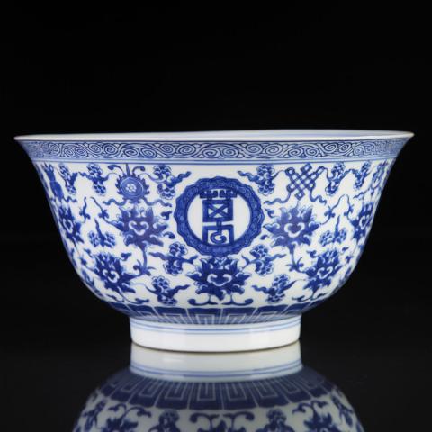 Appraisal: A Finely Painted Blue and White Wan Shou Wu Jiang