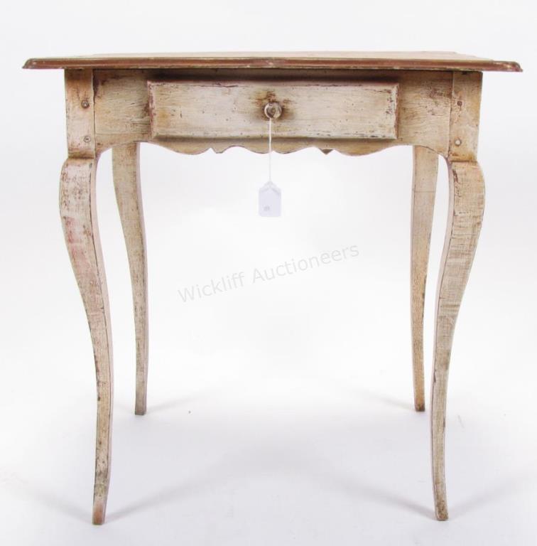 Appraisal: An antique French stand table with painted finish evidence of