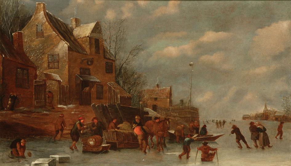 Appraisal: DUTCH SCHOOL A winter landscape with figures skating on ice