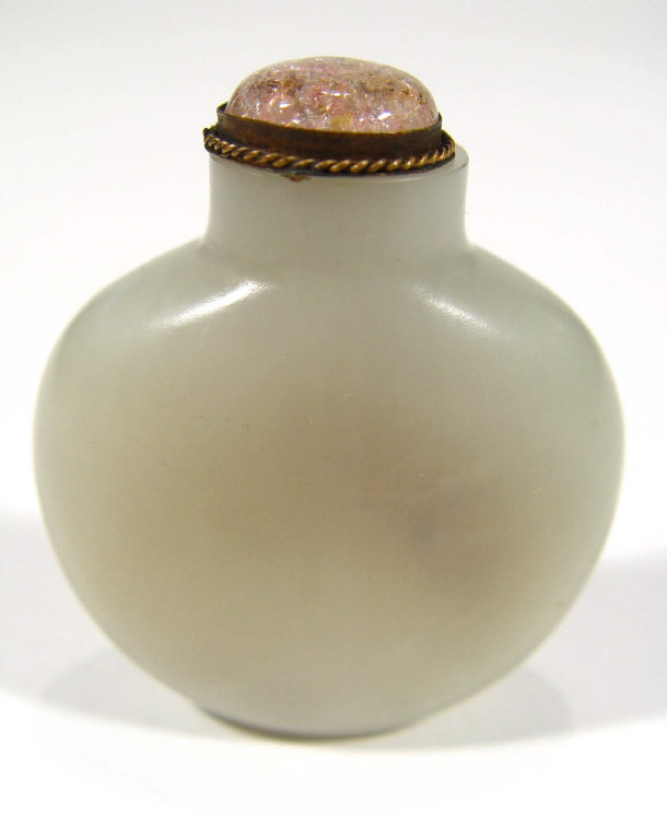 Appraisal: Chinese Celadon jade scent bottle with bronze quartz mounted stopper