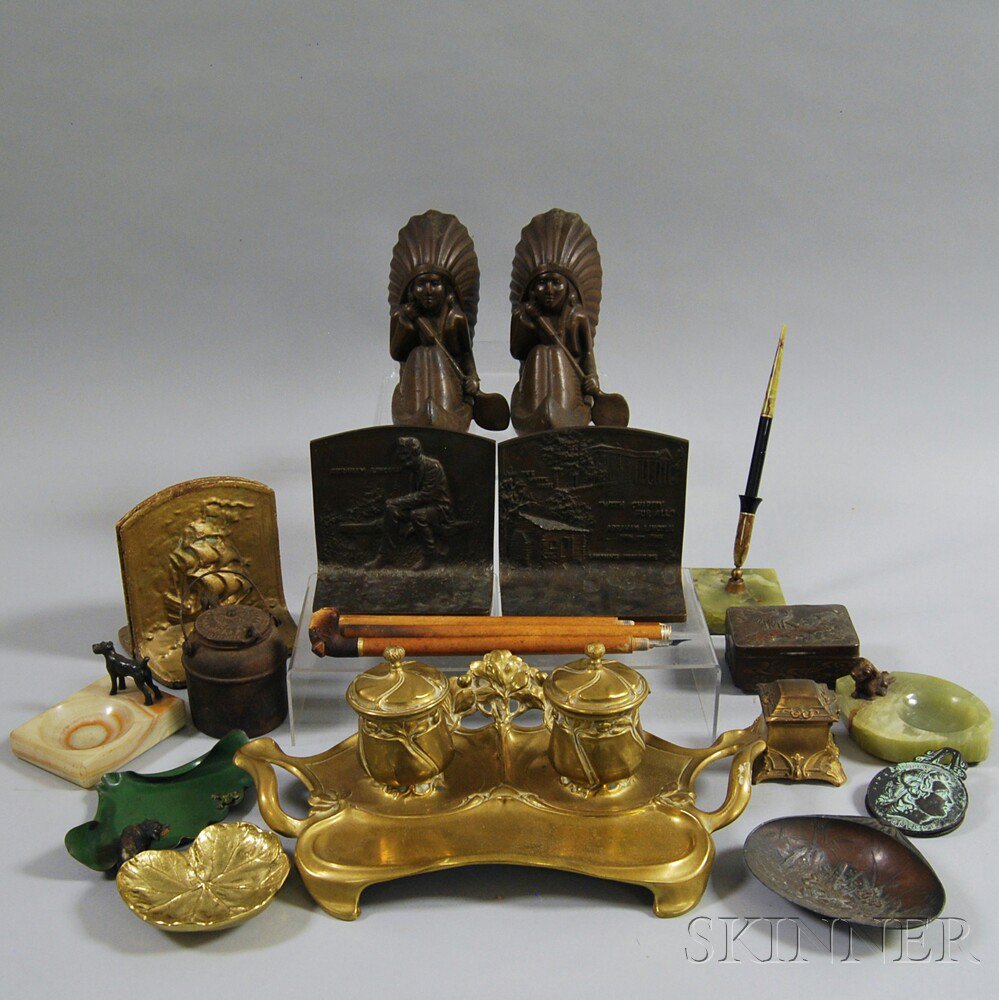 Appraisal: Group of Desk Items including a pair of bronze J