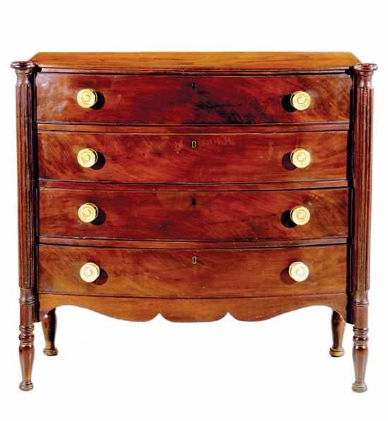 Appraisal: Late Federal mahogany bowfront chest of drawers Massachusetts circa D-shaped