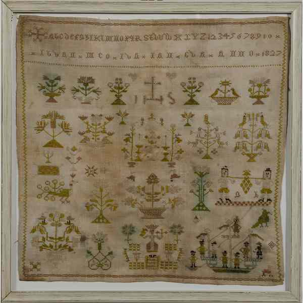 Appraisal: Continental Sampler Continental a alphabet sampler dated with figures trees