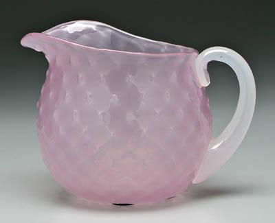 Appraisal: Art glass pitcher probably Steuben rosaline with alabaster handle diamond