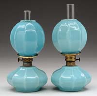 Appraisal: PAIR OF BLUE MILK GLASS MINI LAMPS S - Blue