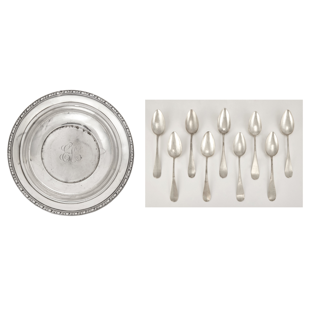 Appraisal: Set of Nine Continental Quality Silver Spoons Each monogrammed HH