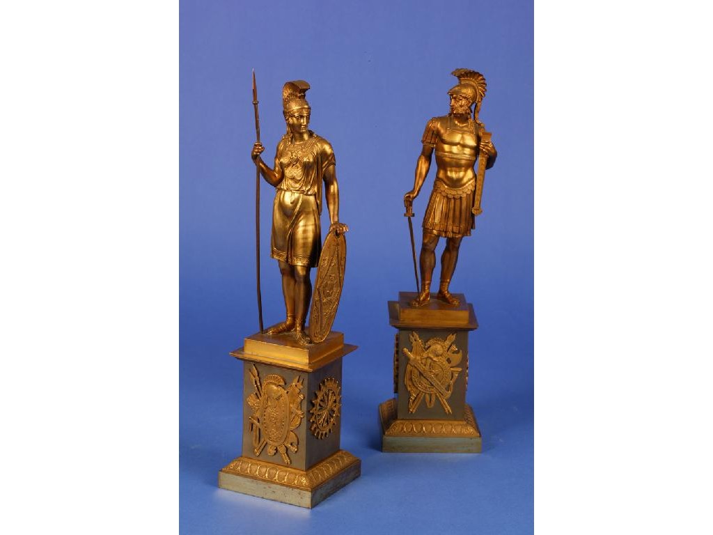 Appraisal: A PAIR OF EMPIRE ORMOLU FIGURES OF CLASSICAL WARRIORS wearing