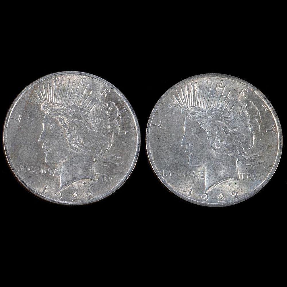 Appraisal: Two Peace Silver Dollar Coins Two Peace Silver Dollar Coins