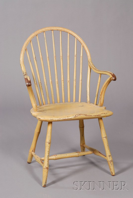 Appraisal: Painted Bow-back Windsor Chair with Applied Arms probably Pennsylvania c