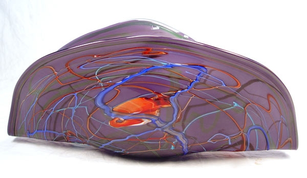 Appraisal: CONTEMPORARY PURPLE ART GLASS CLAM SHAPE BOWL Measures '' high