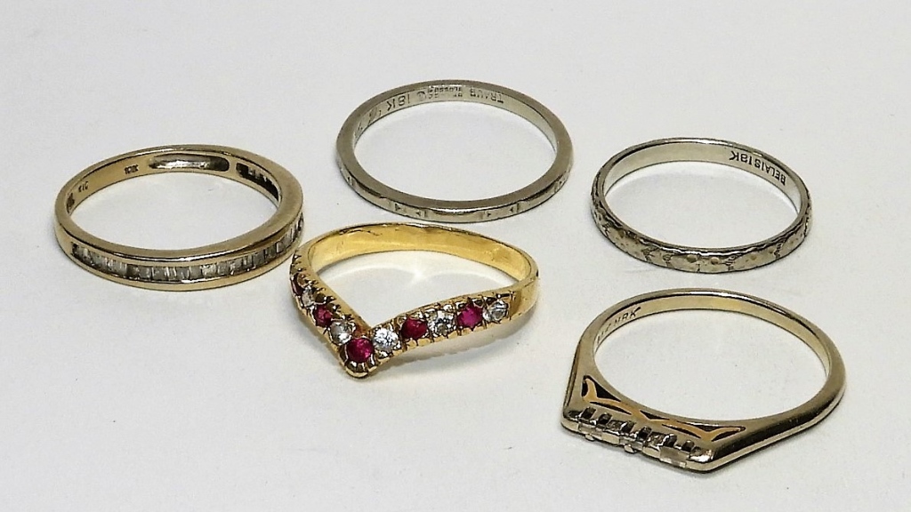 Appraisal: PC - K GOLD DIAMOND RUBY RING GROUP th CenturyIncluding