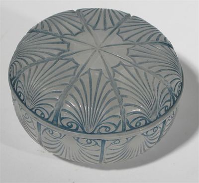 Appraisal: A Lalique powder blue stained glass box and cover circular