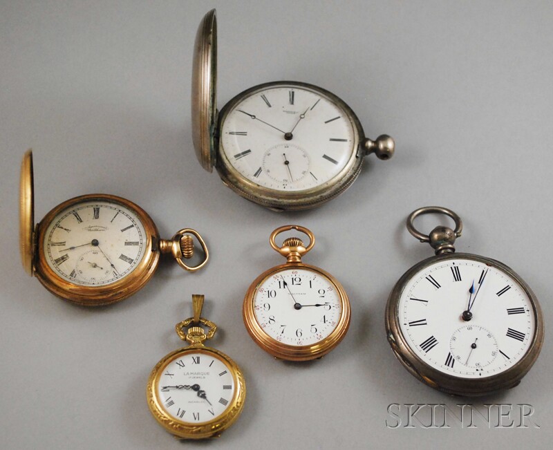 Appraisal: Group of Five Pocket Watches two silver a Tissot and