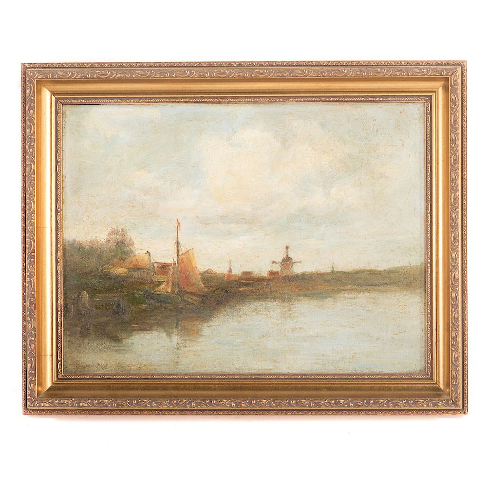 Appraisal: Attr to Emile Gruppe View of a Dutch Landscape Attributed