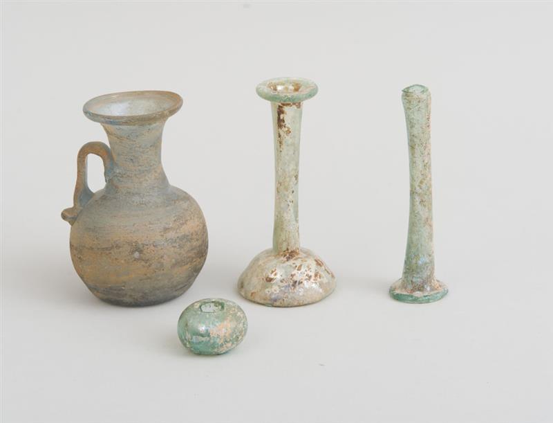 Appraisal: GROUP OF FOUR ANCIENT GLASS VESSELS Largest x in diam