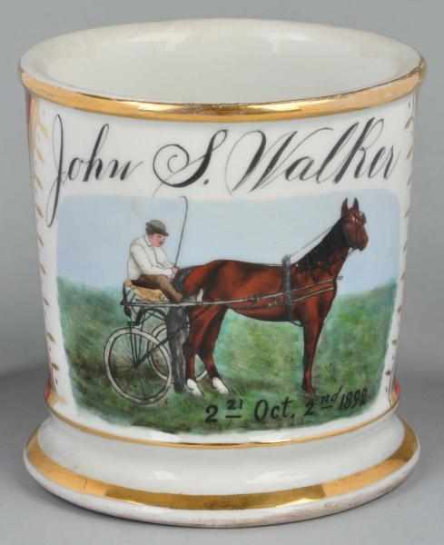 Appraisal: Horse-Drawn Sulky with Driver Shaving Mug Description Gilt name John