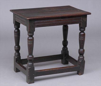 Appraisal: JACOBEAN CARVED OAK SIDE TABLE The -plank overhang top above