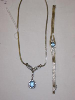 Appraisal: A PASTE NECKLACE with simulated aquamarine and diamond drop on