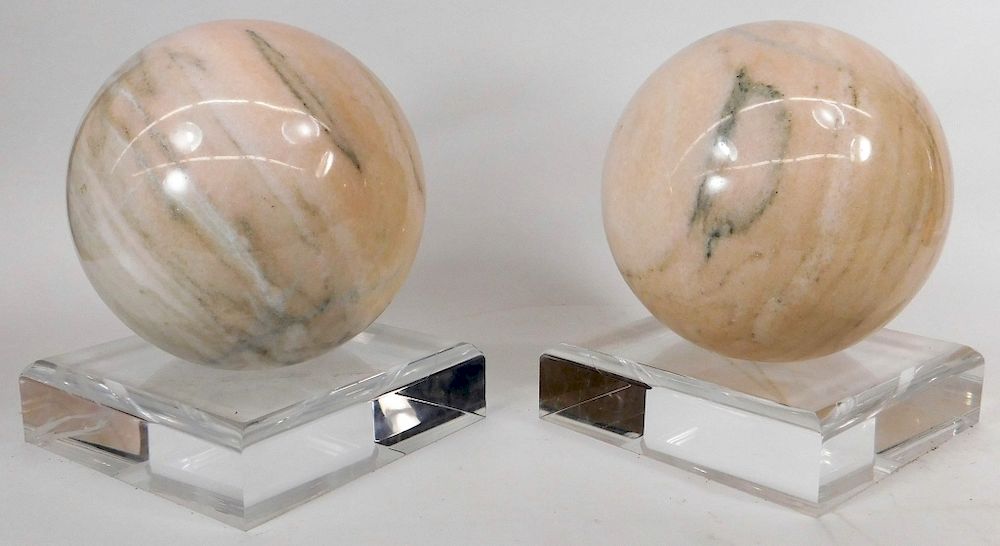 Appraisal: Pair Italian Polished Marble Sculpture Spheres Italy th century Pair