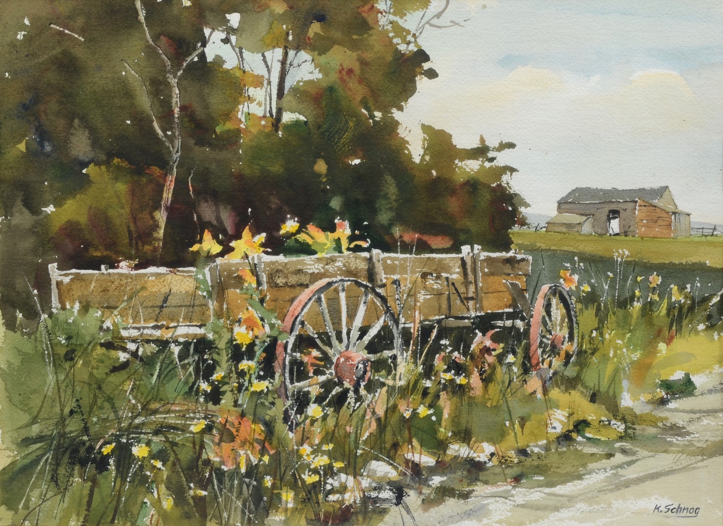 Appraisal: Kurt Schnog American PA th Century watercolor Wagon and Farm