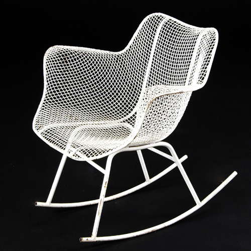 Appraisal: RUSSELL WOODARD Rare white enameled wire mesh rocker x x