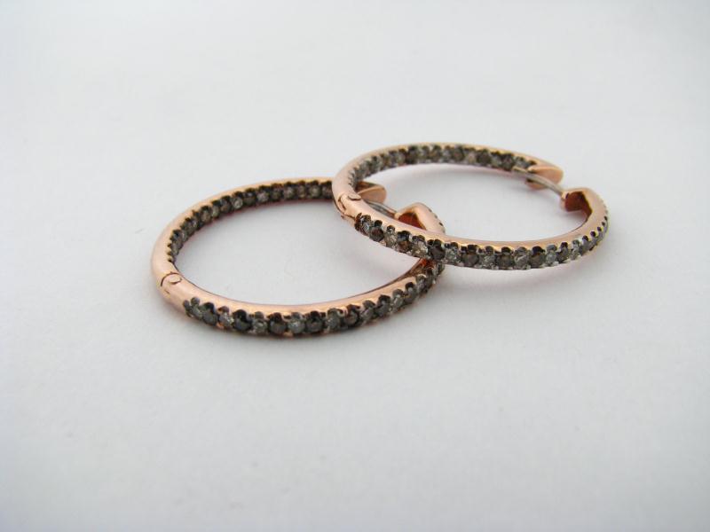 Appraisal: K Rose Gold Hoop Pierced Earrings Cognac White Diamonds