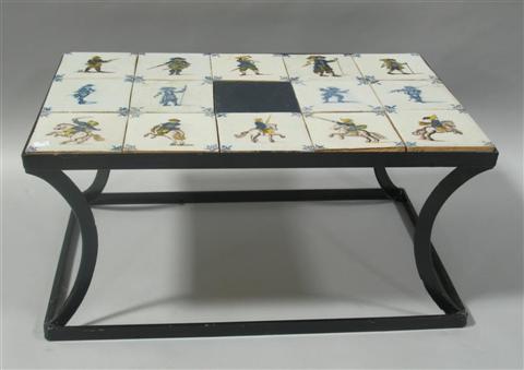 Appraisal: DELFT TILE INSET COFFEE TABLE h w d in