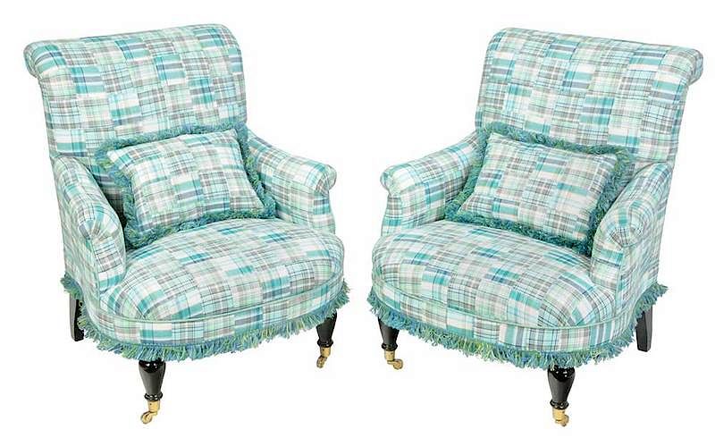 Appraisal: Pair Regency Style Plaid Upholstered Club Chairs th st century