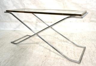 Appraisal: Glass Top Console Hall Table Chrome Tube X Bas Glass