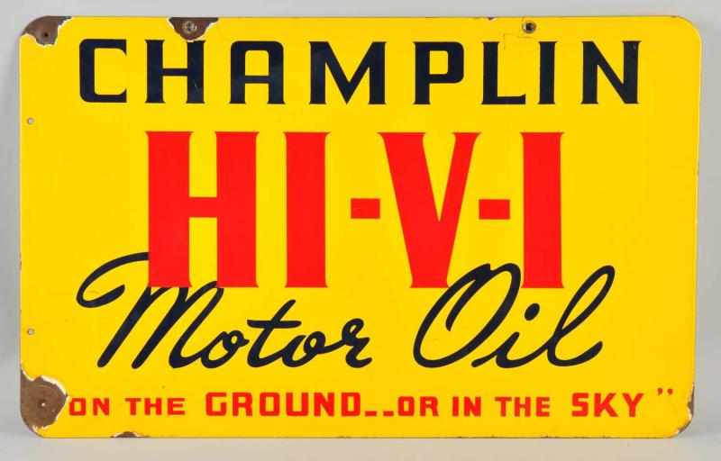 Appraisal: Porcelain Champlin Motor Oil -Sided Sign Description Circa s On