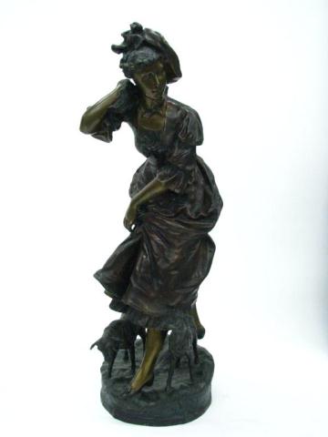 Appraisal: Bronze Sculpture Signed A Moureau depicting a girl two sheep