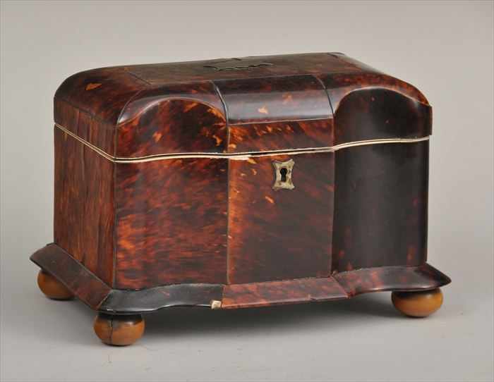 Appraisal: REGENCY IVORY-INLAID TORTOISESHELL TEA CADDY The scalloped hinged lid with