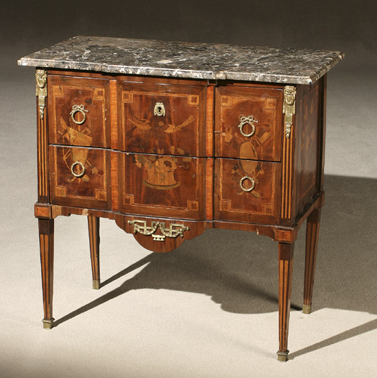 Appraisal: Louis XVI Style Ormolu Mounted Marquetry Tulipwood and Kingwood Blockfront