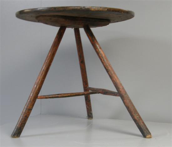 Appraisal: th century Welsh round cricket table on three rustic turned