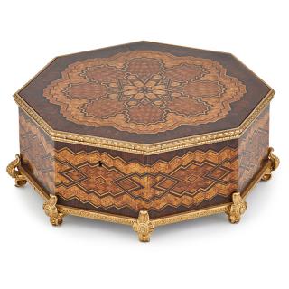 Appraisal: NAPOLEON III MARQUETRY INLAID BOX Gilt metal accented octagonal box