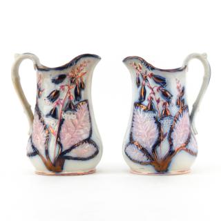 Appraisal: Pair of English Lusterware Floral Raised Relief Ceramic Jugs Pitchers