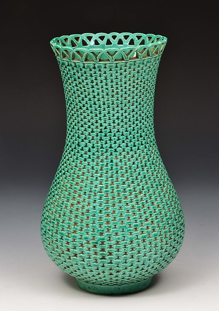 Appraisal: A Chinese green basket weave vase th th Centuryof baluster