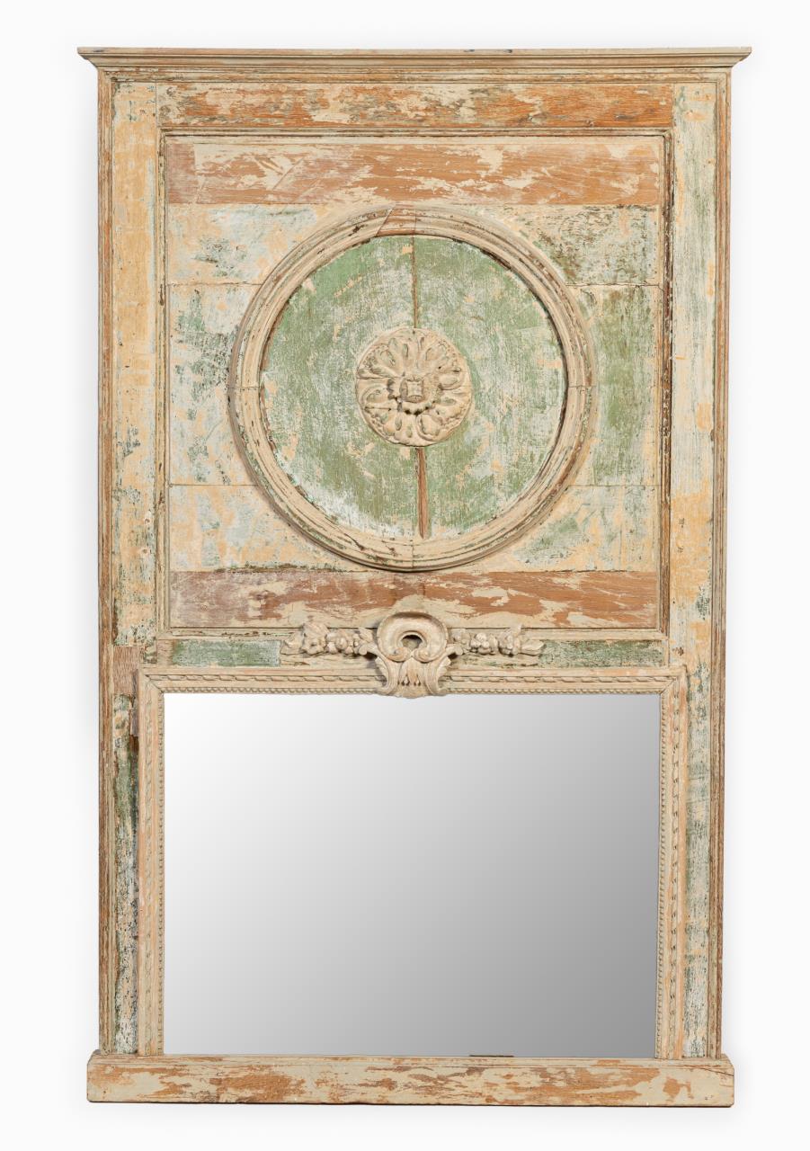 Appraisal: TH C CARVED DISTRESSED PAINTED TRUMEAU MIRROR French th century