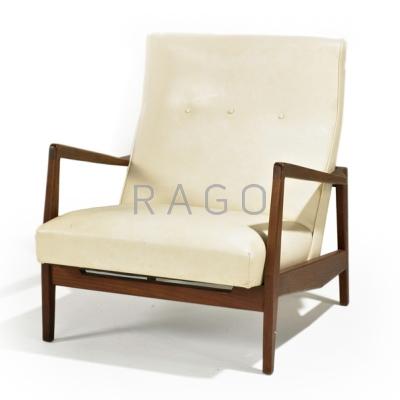 Appraisal: DANISH Lounge chair s Walnut and vinyl Unmarked x x